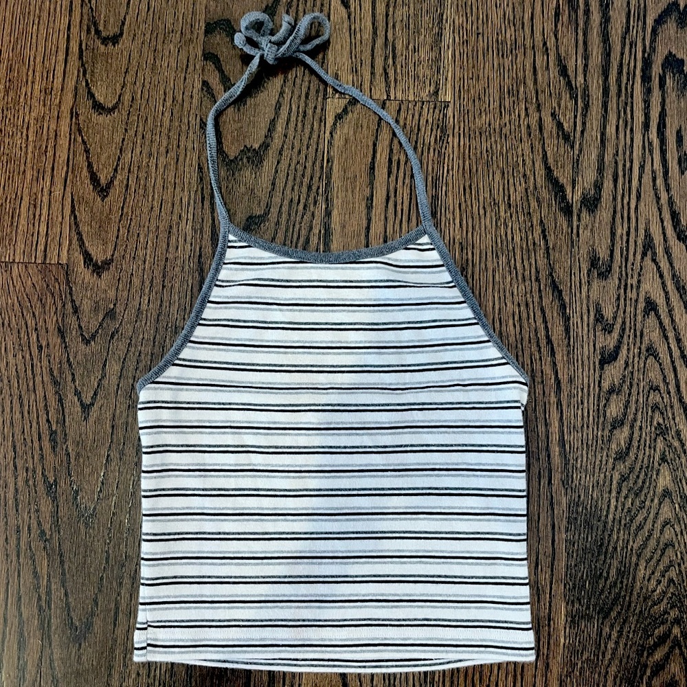 BRANDY MELVILLE Size 0/S Gray/Black/White Stripe Knit Halter